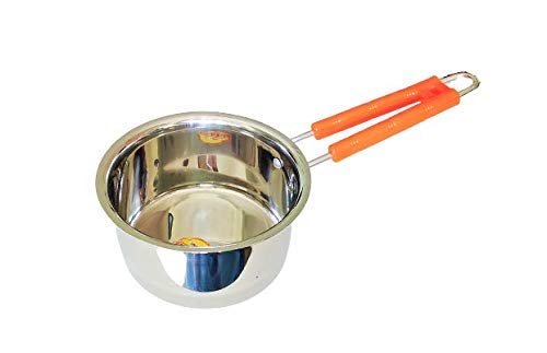 Kafal Stainless Steel Saucepan with Orange Handle. 1 Litre Capacity.